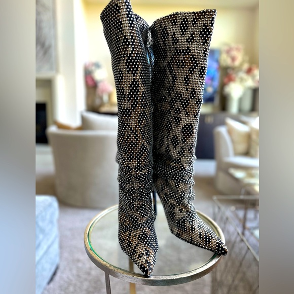 Leopard Diamanté slouch boots. - Picture 1 of 10